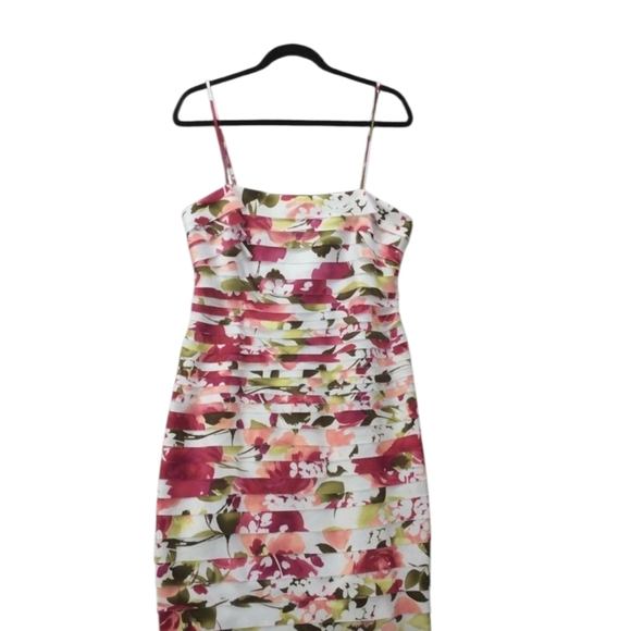 Size 16 Dressbarn Summer Floral Red Spaghetti Strap Multi Tiered Ruffled Dress - Picture 1 of 13